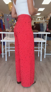 Queen of Sparkles Red Wide Leg Rhinestone Jean (Bottoms Only)