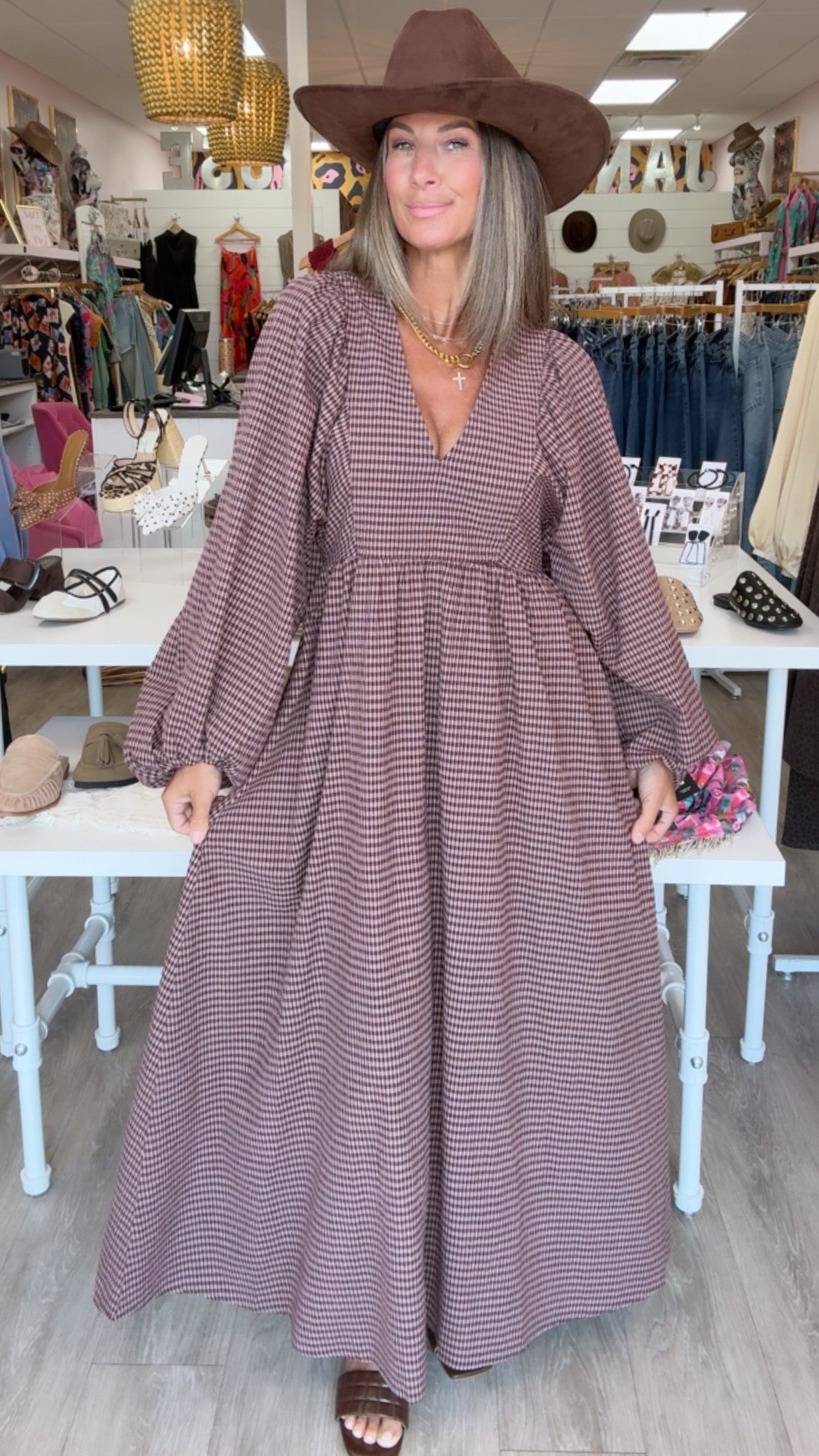 FRNCH | Maroon Plaid Ryuzu Maxi Dress (1 LARGE)