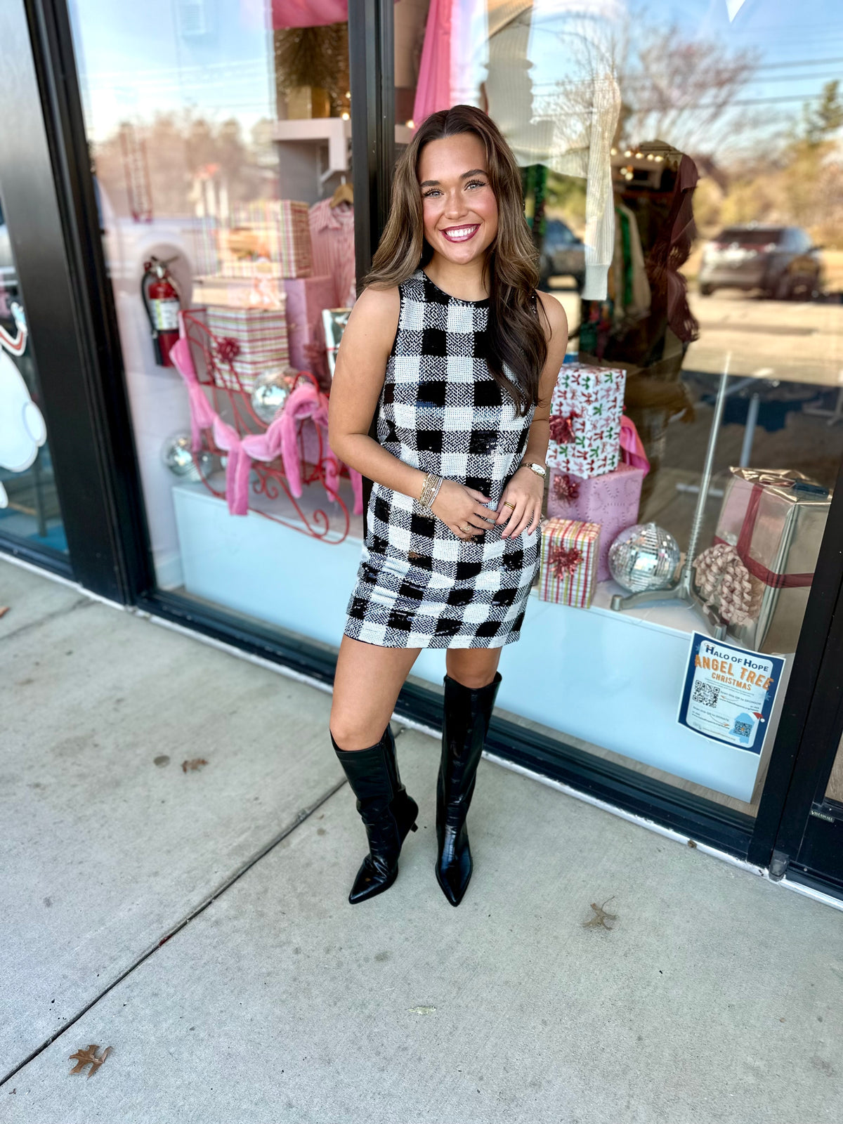 FRNCH Carra Checkered Sequin Dress (1 SMALL)