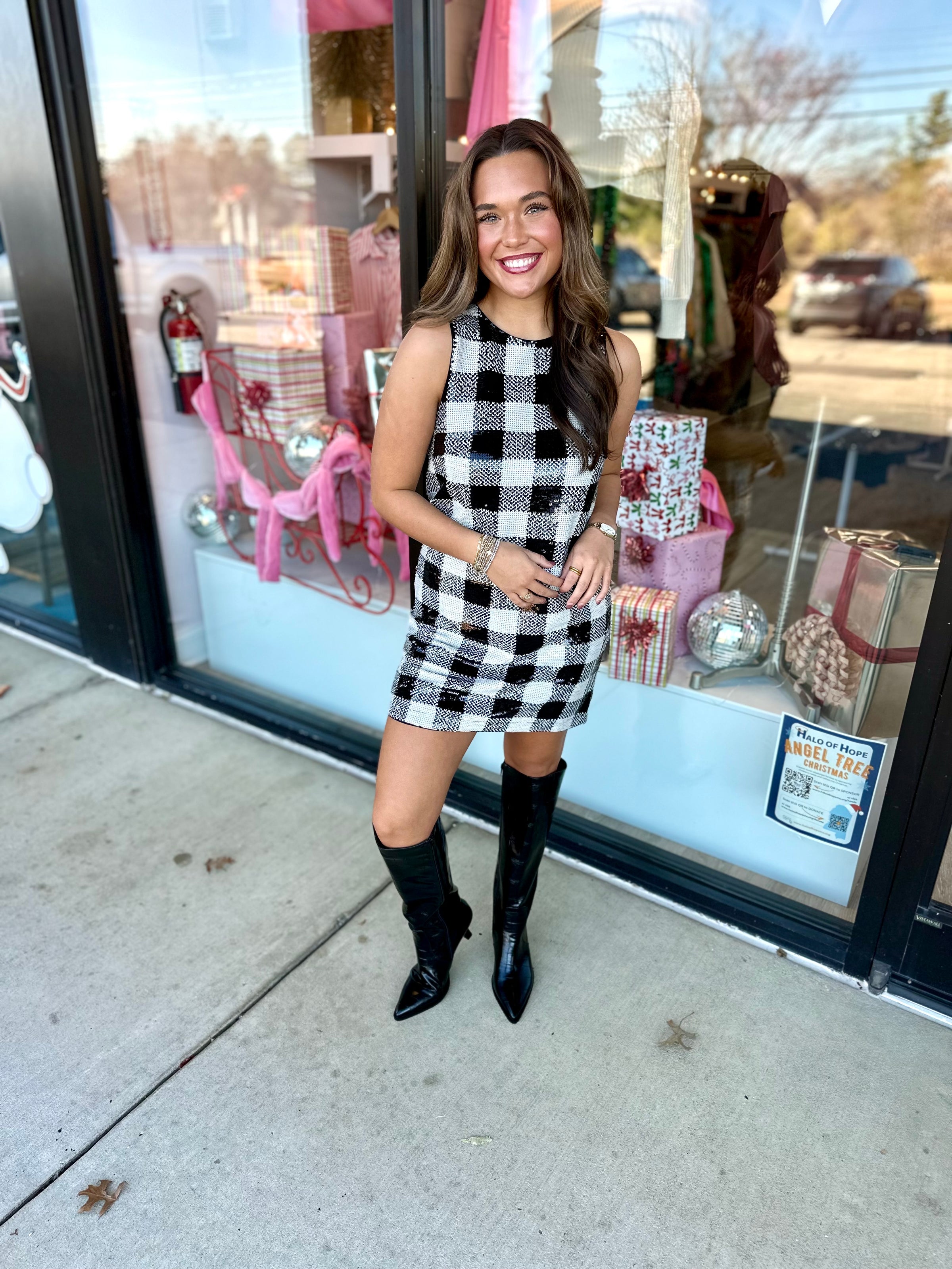FRNCH Carra Checkered Sequin Dress (1 SMALL)