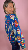 Queen of Sparkles Blue Multi Jewel Ornaments Button Cardigan