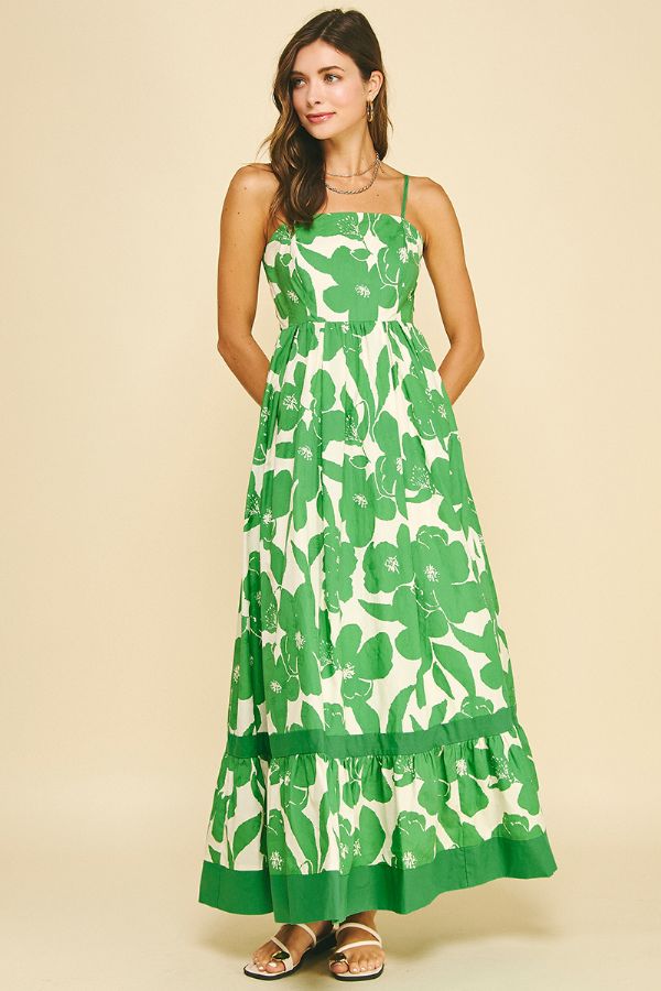 Green Floral Tiered Maxi