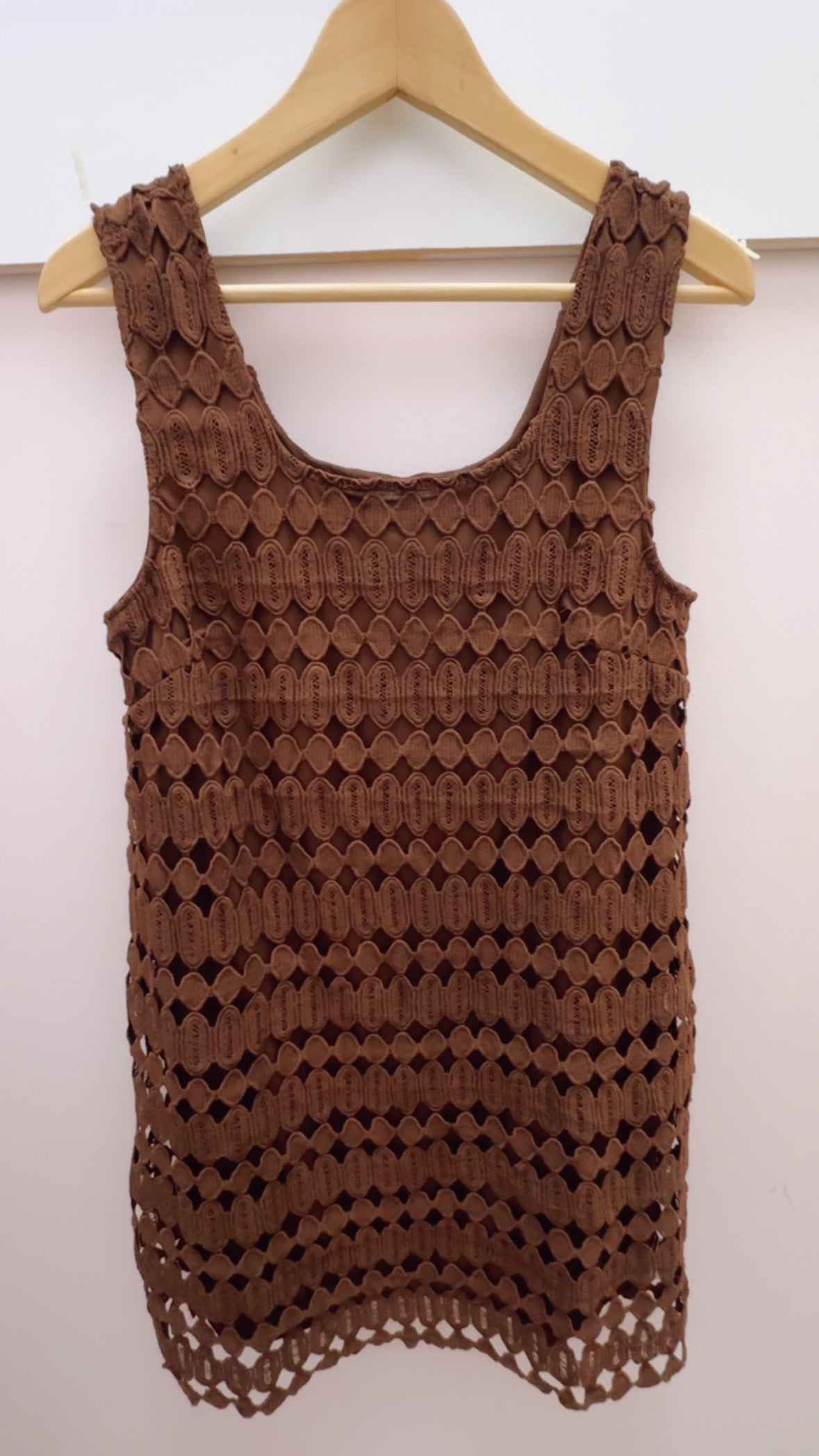 Brown Sleeveless Solid Mini Dress