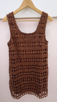Brown Sleeveless Solid Mini Dress