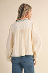 Ivory Embroidered Trim Balloon Sleeve Blouse (1 MEDIUM)