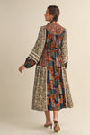 Brown Floral Patchwork Midi Dress