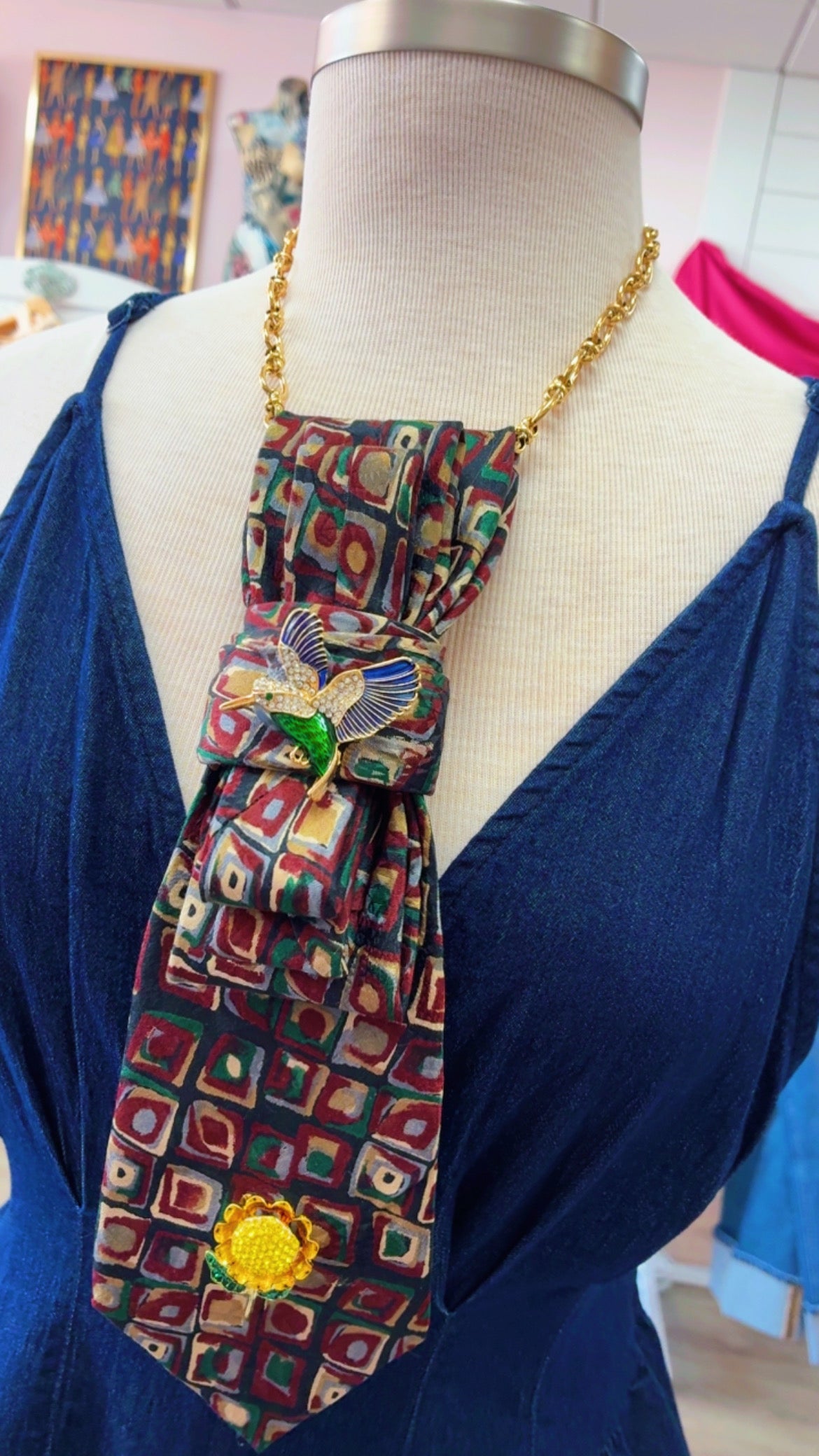 Tie Necklace | Geo Multi-Colored Print