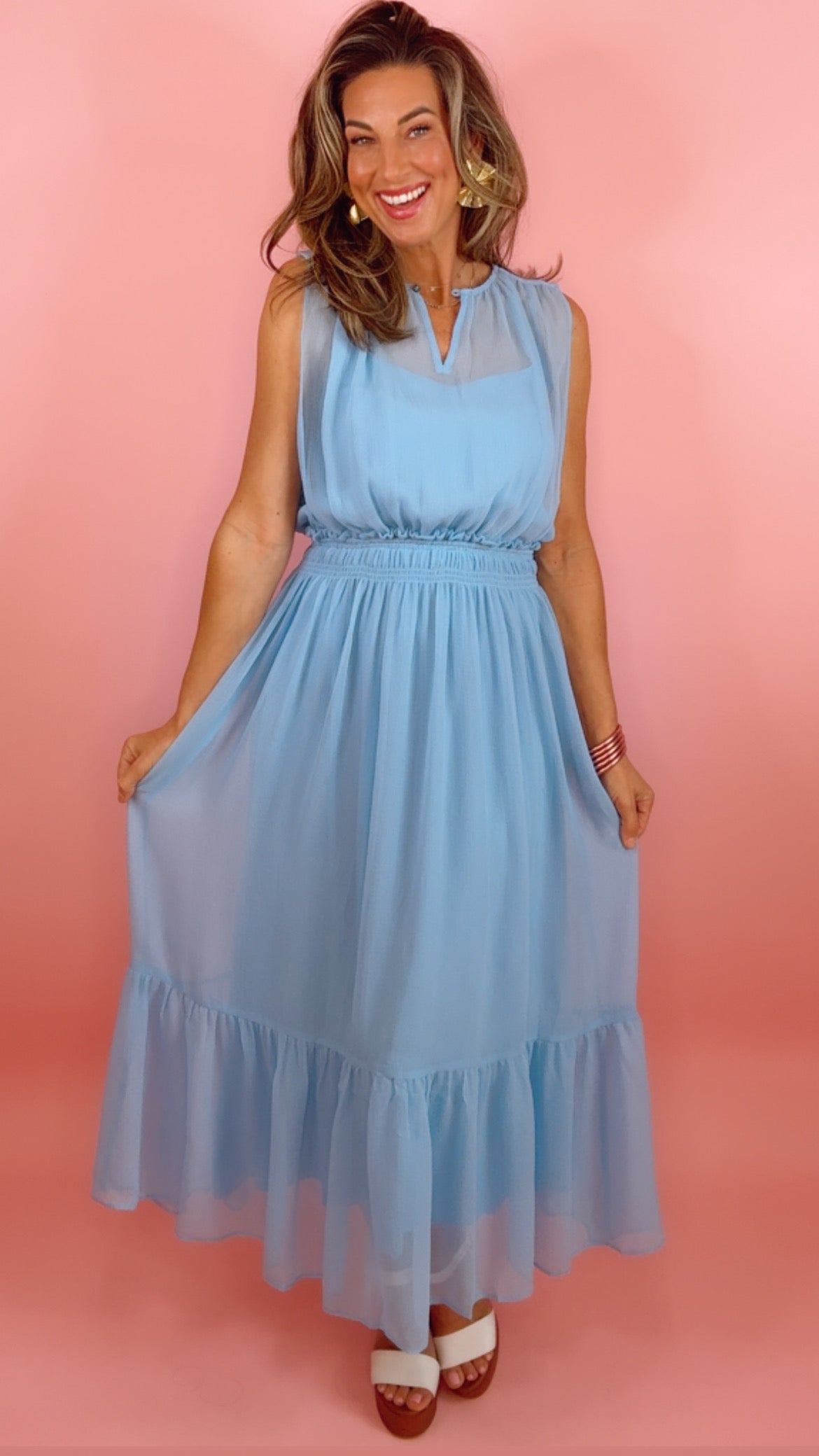 Current Air | Blue Sheer Midi Dress w/ Slip