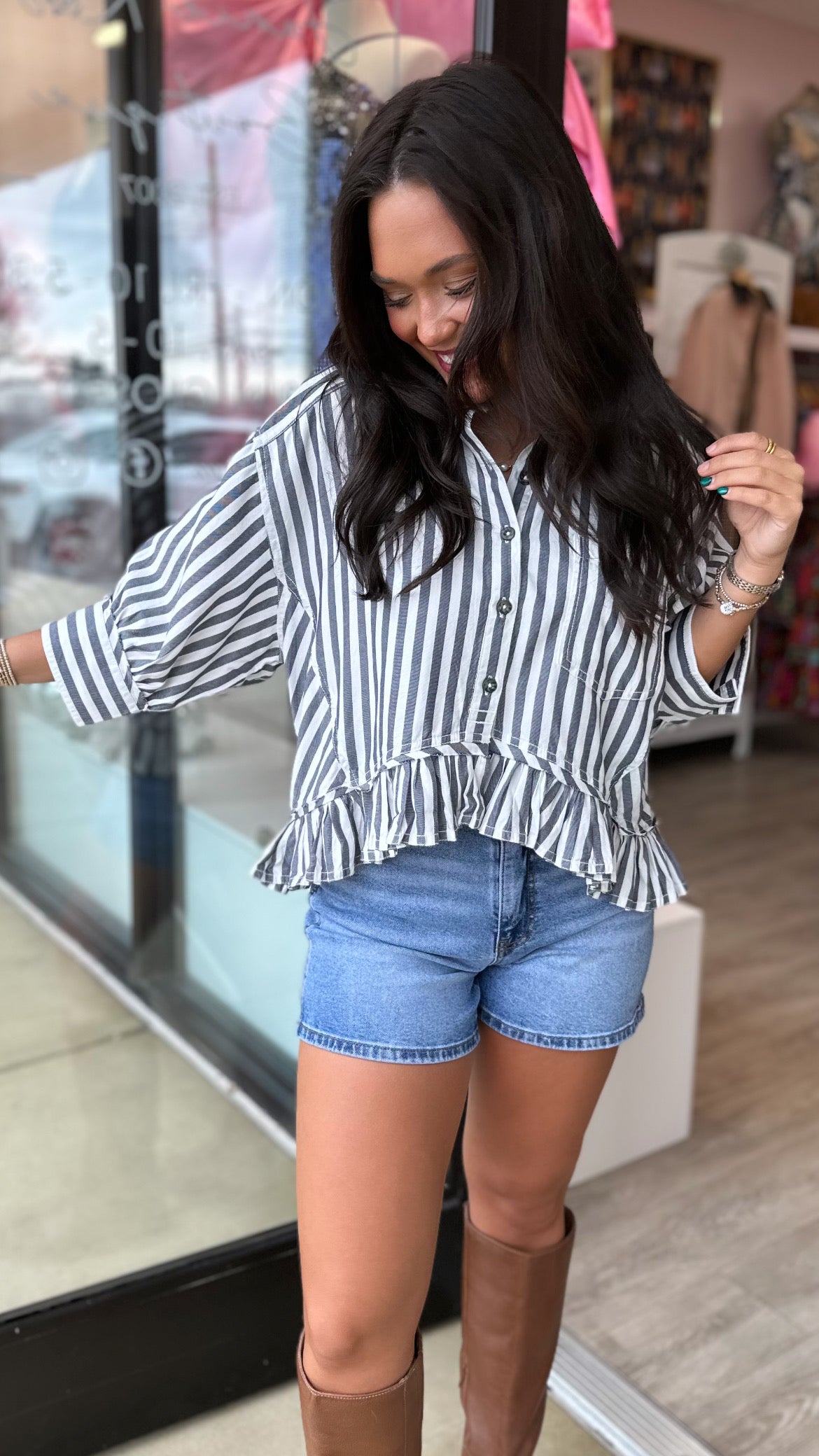 Free People Nautical Navy Bailey Stripe Shirt