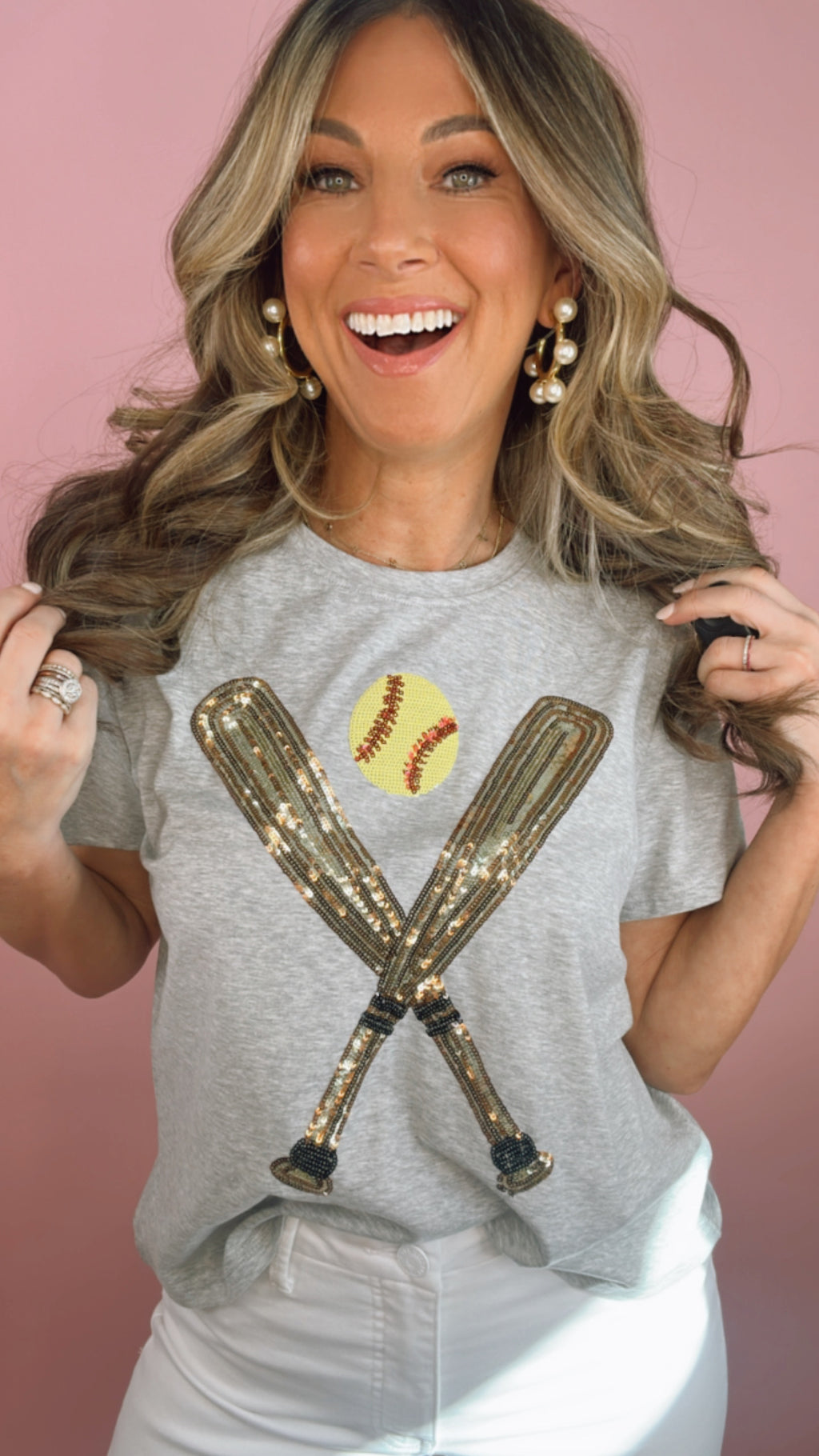 Queen of Sparkles Grey and Gold Softball Tee (1 XL)