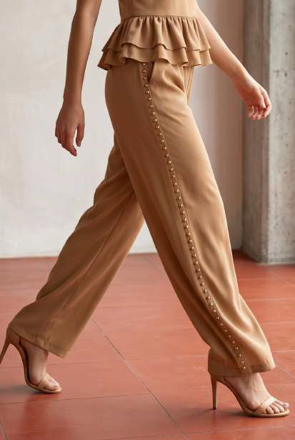 Taupe Side Studded Set (Pant + Top)