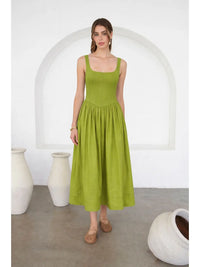 Moon River | Olive Pointelle Knit Sleeveless Midi Dress