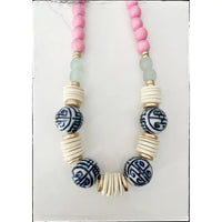 Pink Bead & Chinoiserie Necklace
