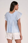 Blue Gauze Short Sleeve Frill Top