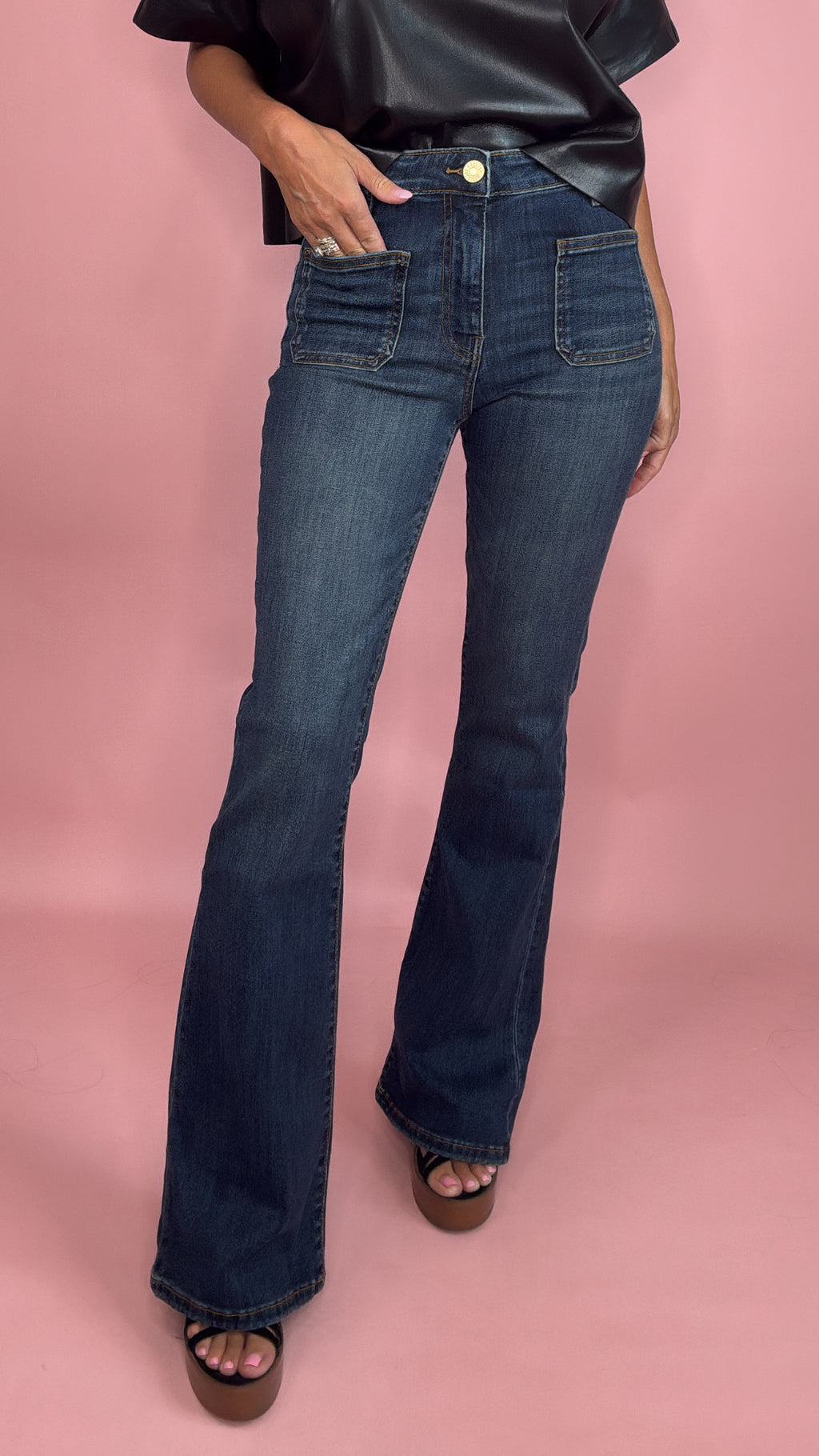 Kut Ana High Rise Flare w/ Patch Pockets in Deductive Wash