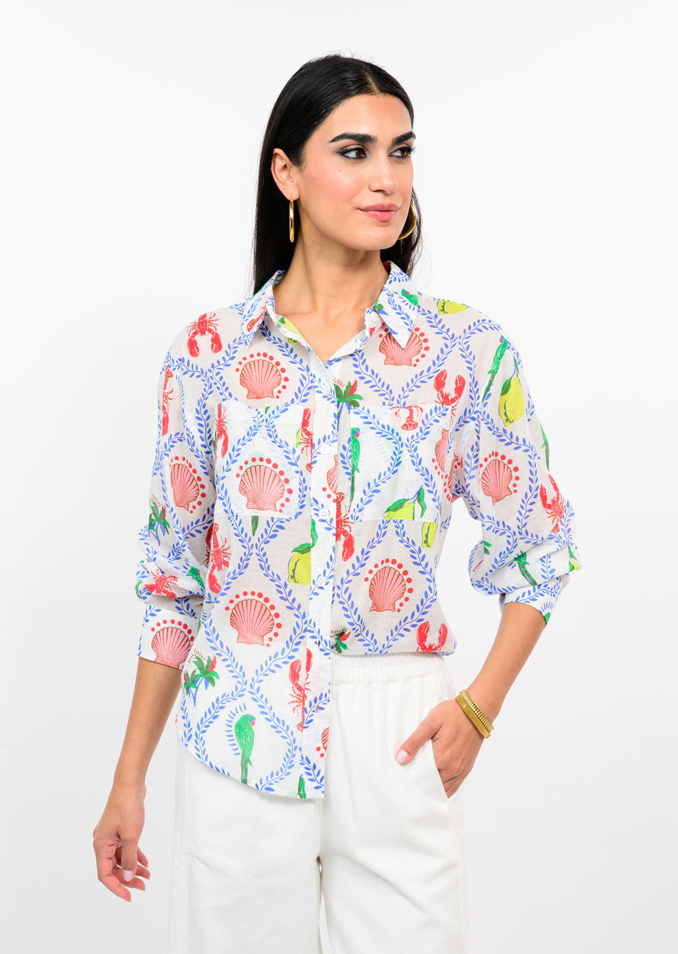 Ivy Jane | White Long Sleeve Camp Shirt