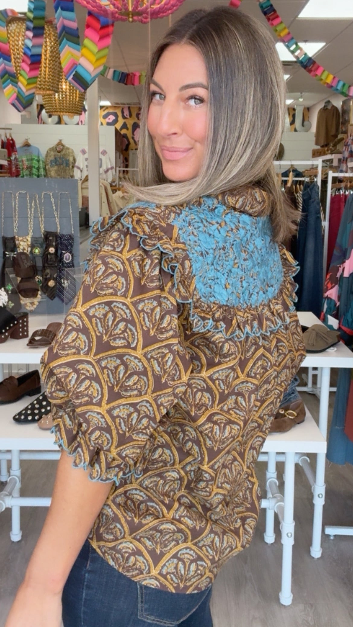 Ivy Jane | Embroidered Brown Floral Mary Top