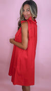 Red Tie Neck Ruffle Sleeveless Dress