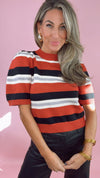 THML Short Sleeve Rust, Black and Grey Stripe Sweater Top