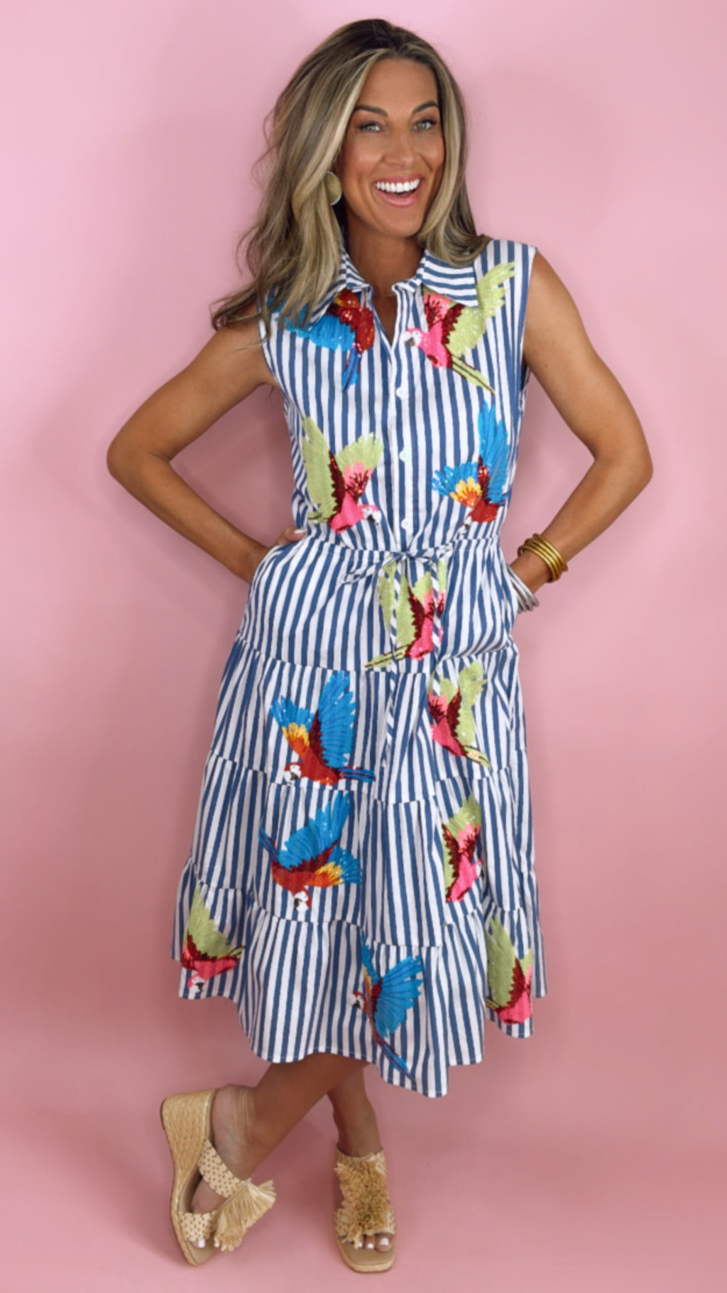 Queen of Sparkles Parrot Stripe Midi Dress