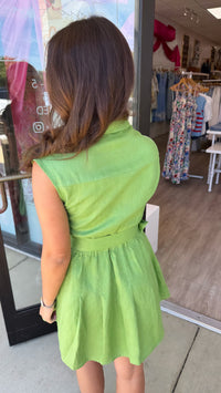 Karlie | Green Solid Linen Button Shirt Dress w/ Belt
