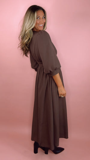 Brown Zip Up Midi Dress
