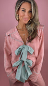 Red Gingham Sailor Collar Tie Front Pajamas
