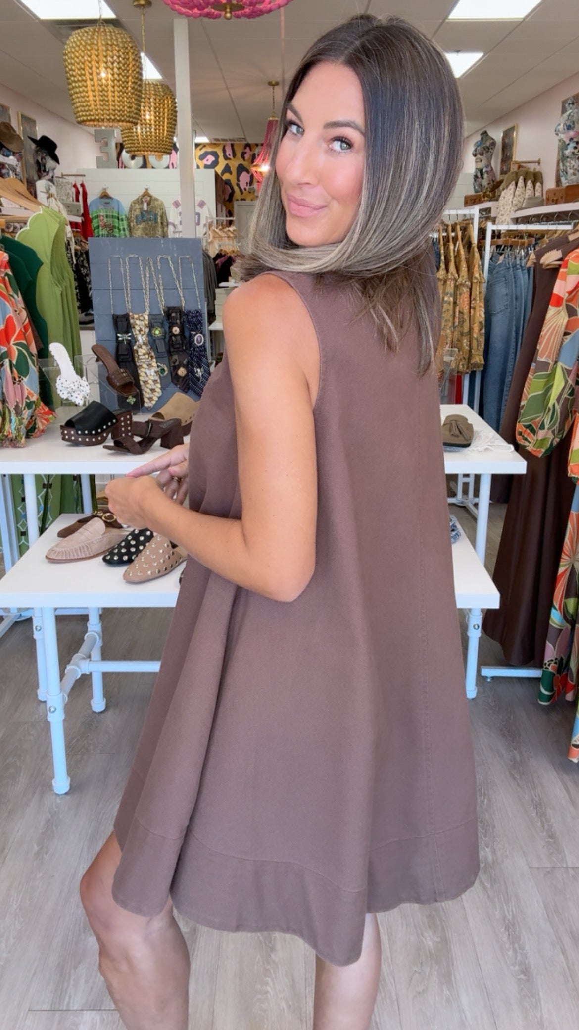 Karlie | Chocolate Denim Scoop Swing Dress (1 LARGE)