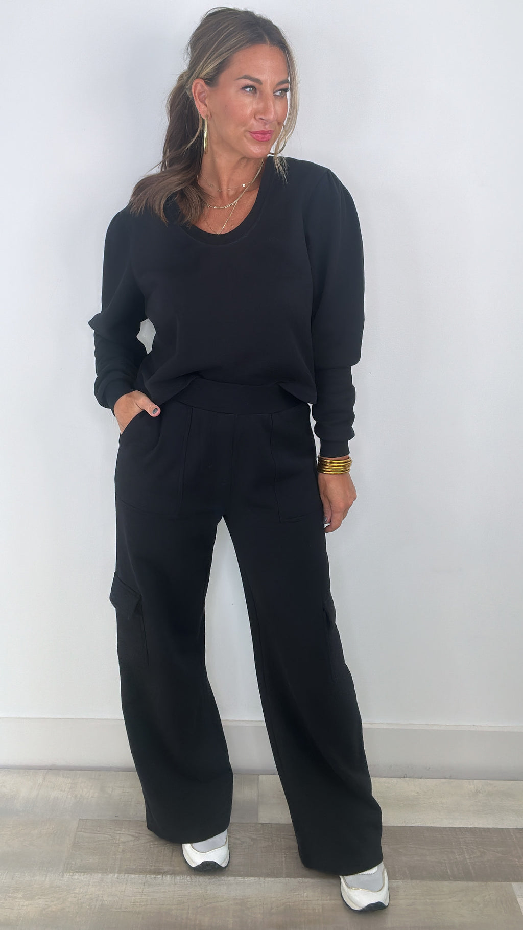 Dear John Black Crew Neck Wide Leg Pant Set