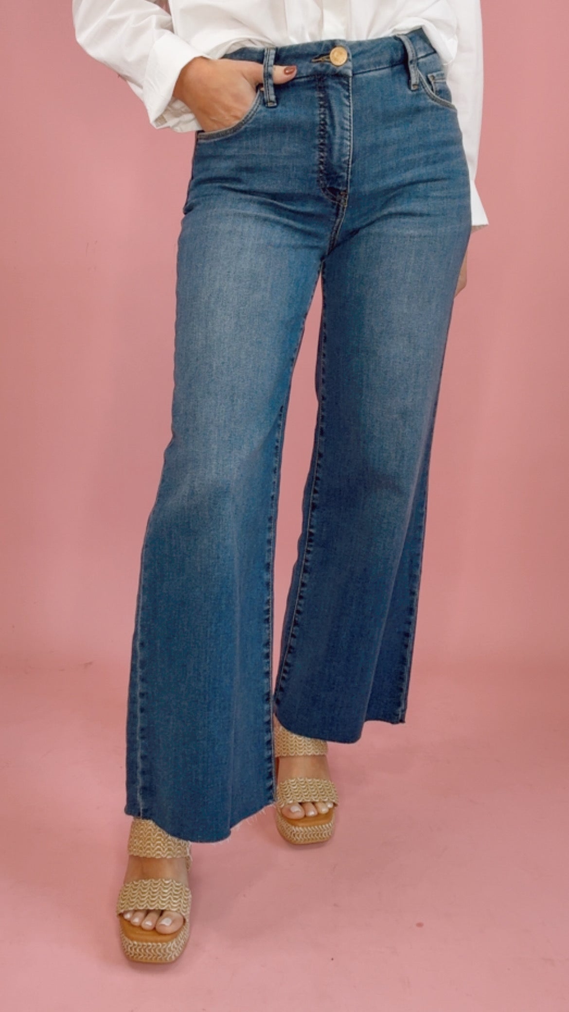 KUT Meg High Rise Wide Leg, Raw Hem