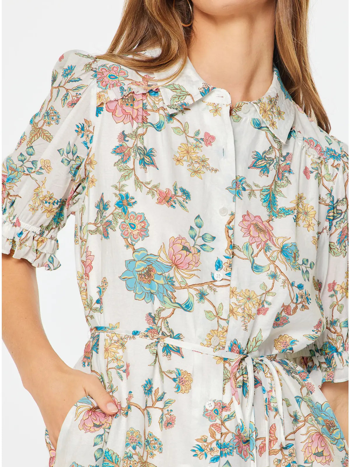 Current Air Floral Printed Button-Down Mini Dress