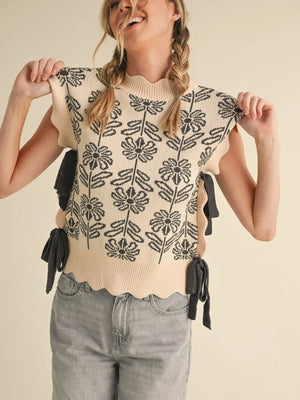 Charcoal Floral Mock Neck Sweater Vest (1 MEDIUM)