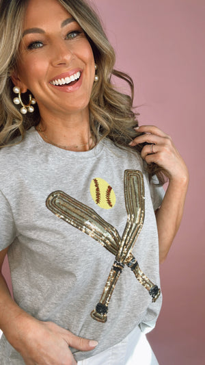 Queen of Sparkles Grey and Gold Softball Tee