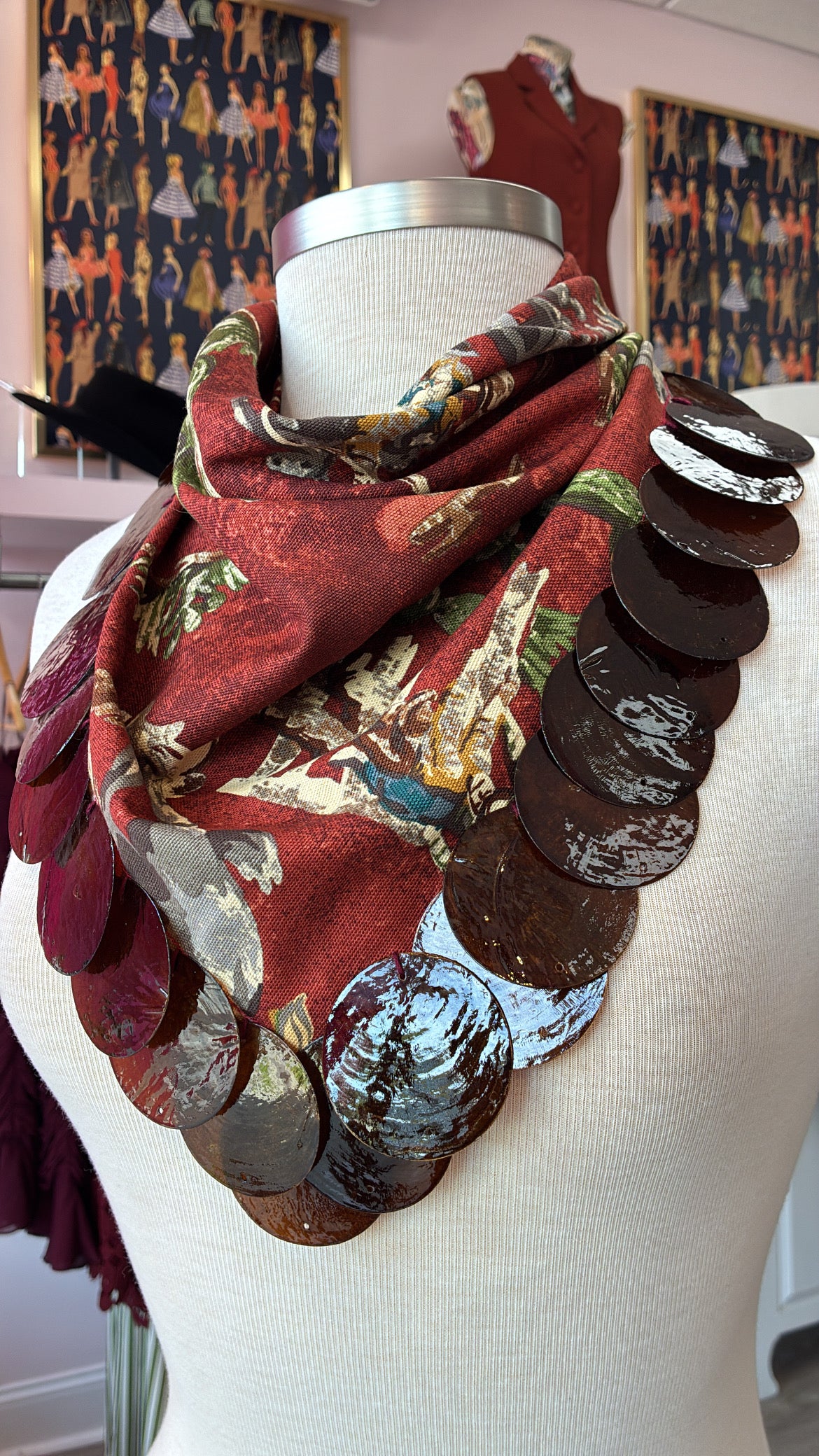 Western Cowboy Neck Scarf w/ Brown Circle Beads