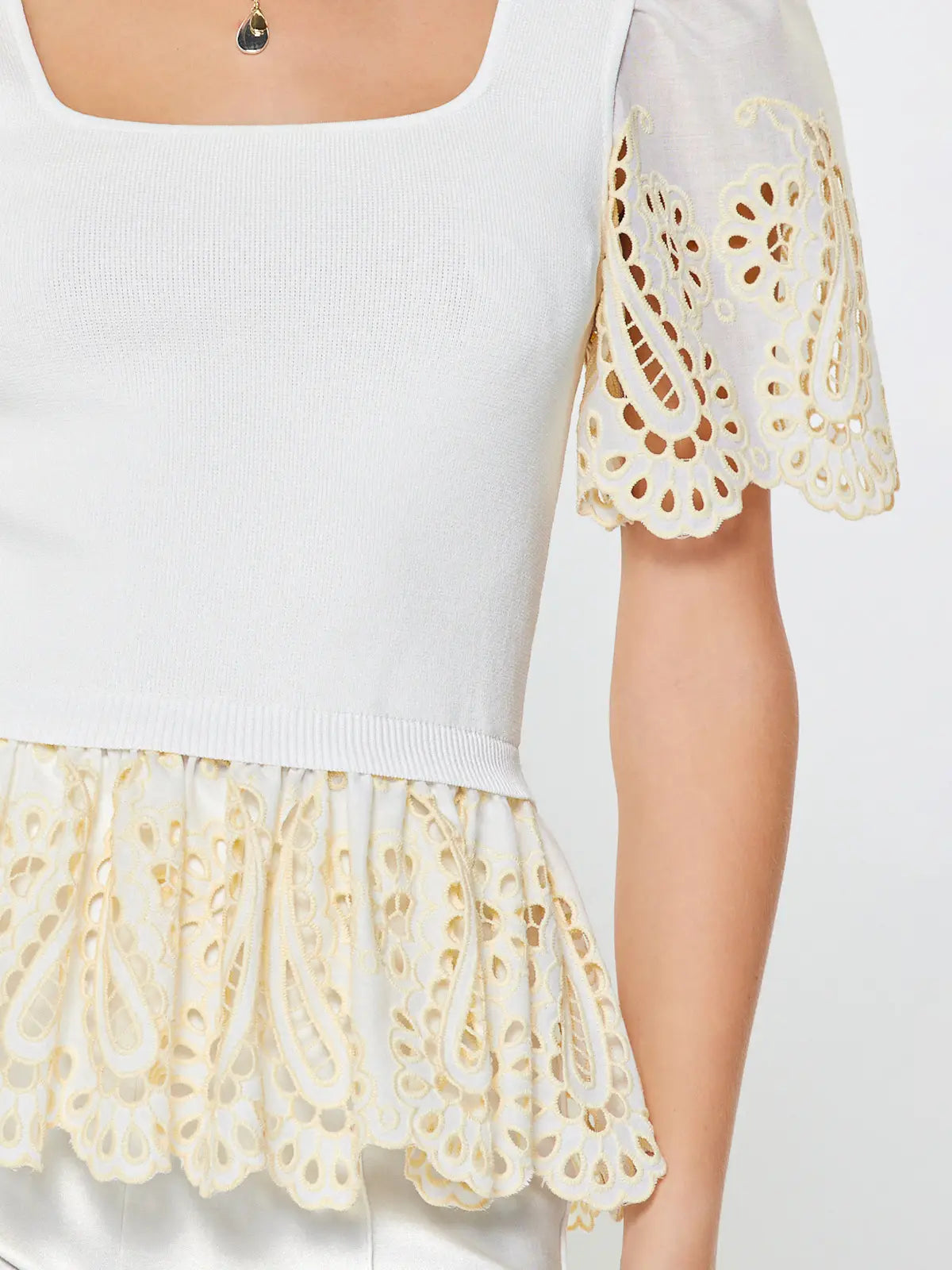 Current Air Eyelet Woven Combo Sweater Top