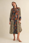 Brown Floral Patchwork Midi Dress