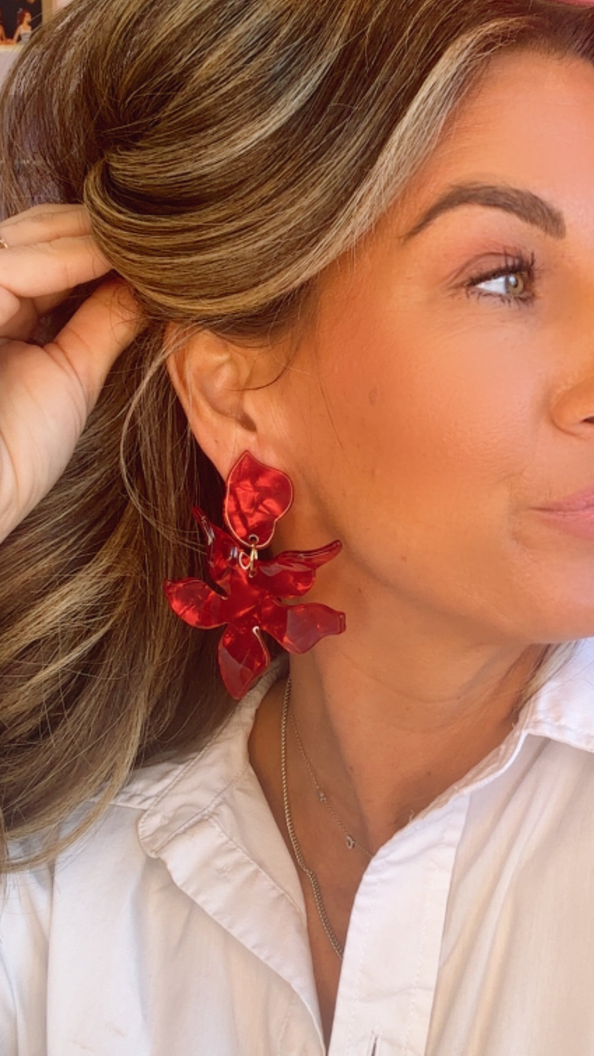 Red Floral Statement Earring