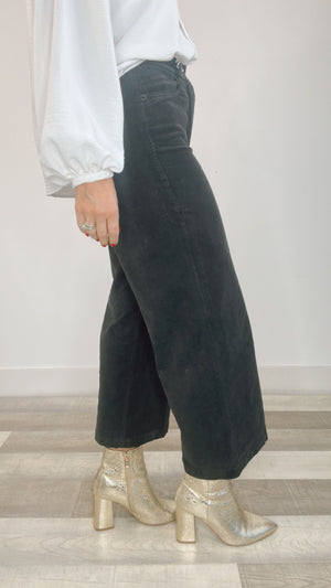 Dear John Audrey Black Hi Rise Corduroy Cropped Wide Leg Pants