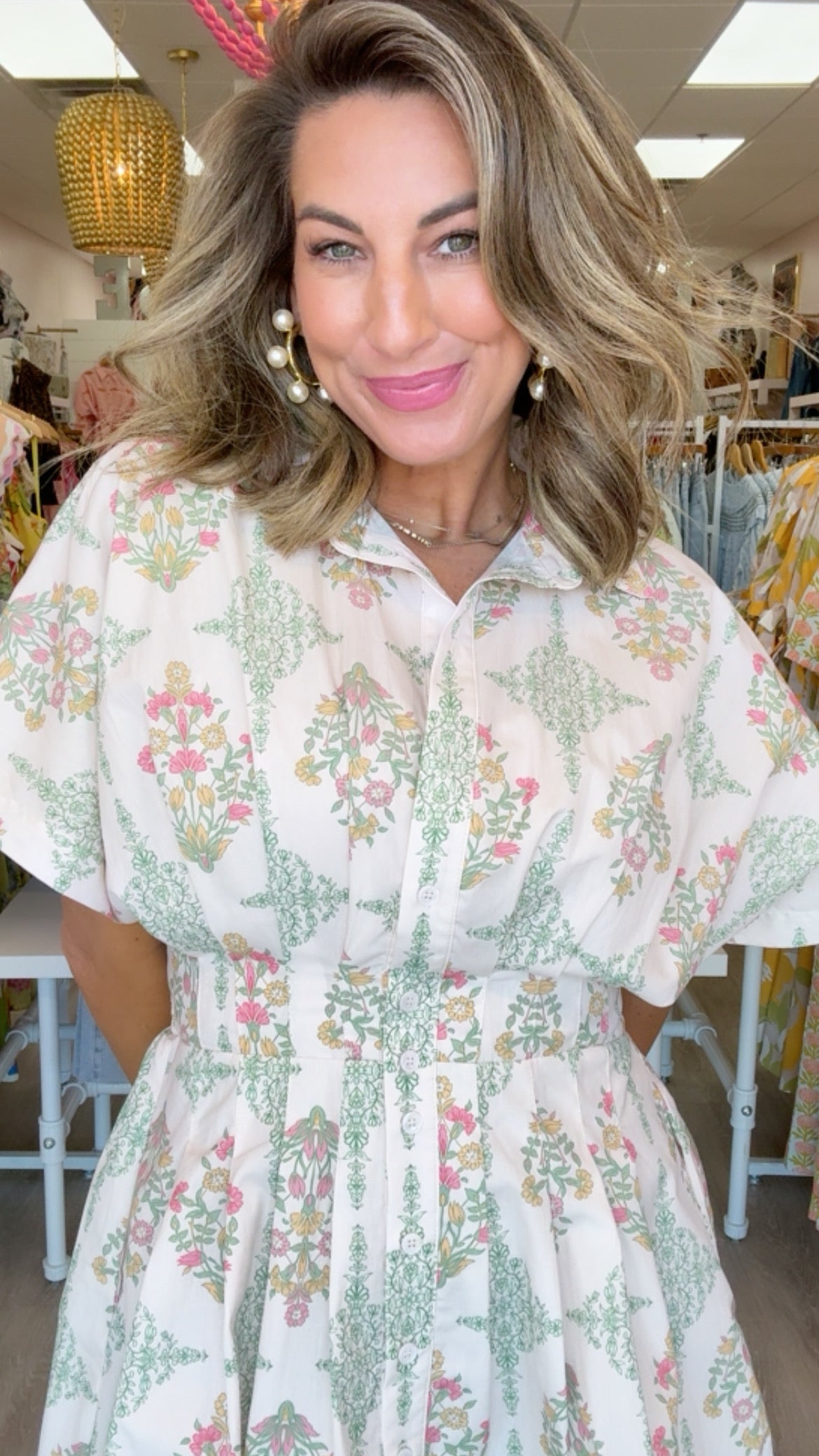 Karlie | Ivory Vintage Floral Button Shirt Dress