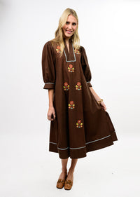 Ivy Jane | Brown Embroidered Midi Dress
