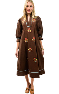 Ivy Jane | Brown Embroidered Midi Dress