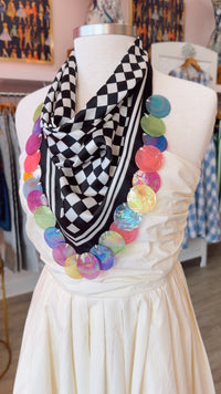Checkered Oversized Bandana w/ Multicolor Beads