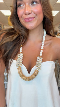 White Coconut Wood & Sea Shell Necklace