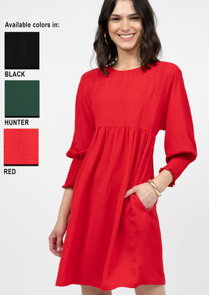 Ivy Jane Red Shirred Sleeve Dress