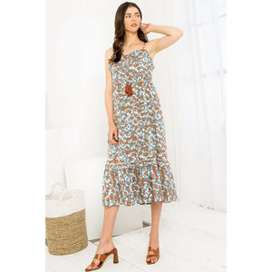 THML Blue Animal Print Midi Dress