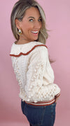 Ecru Crochet Collared Knit Sweater