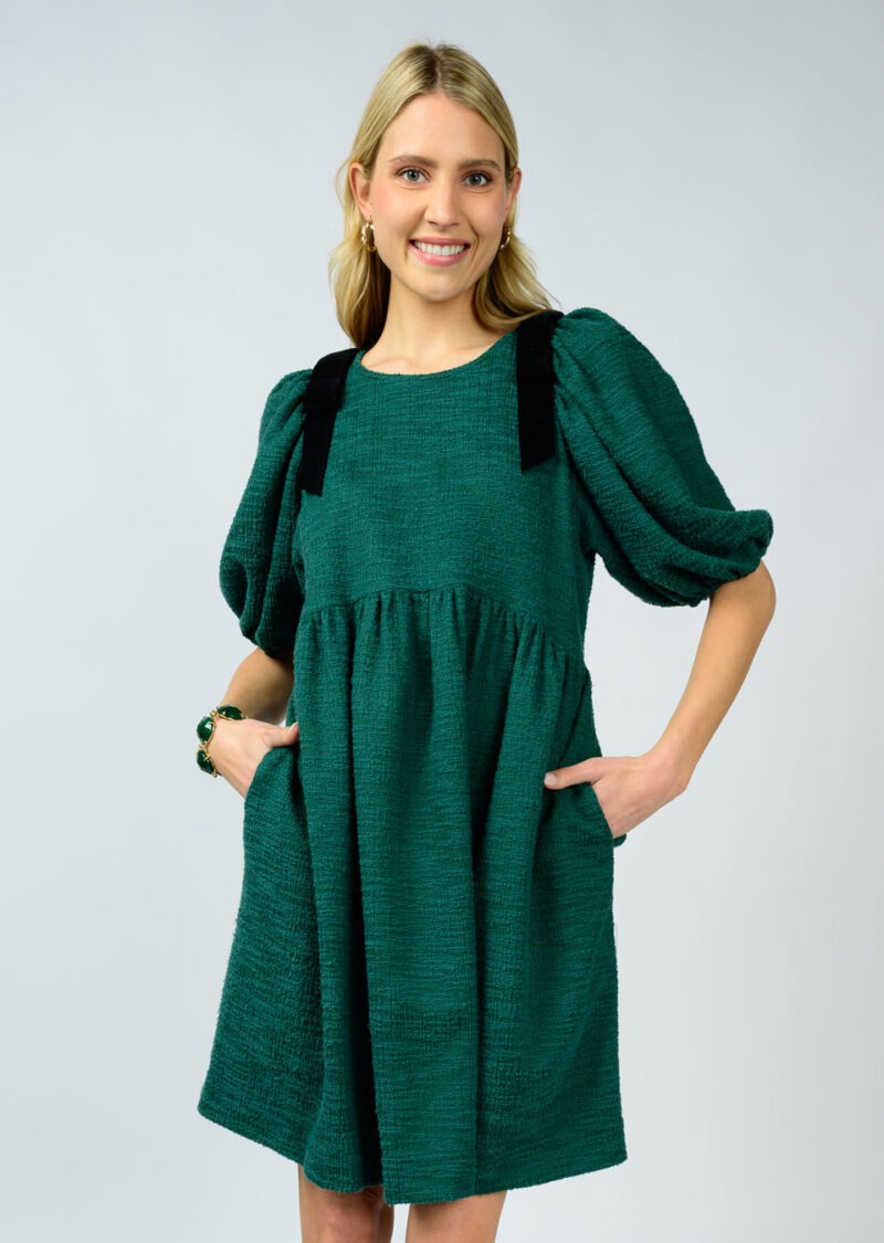 Uncle Frank Green Bow Shoulder Dress