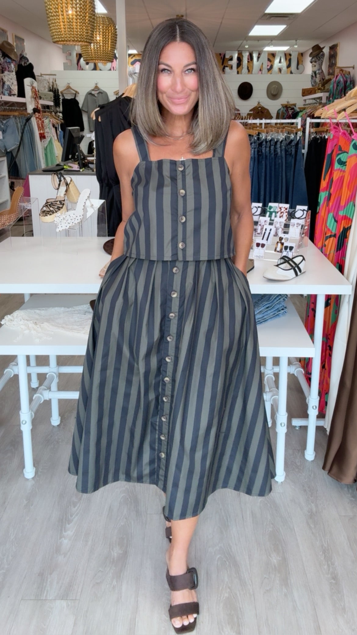 Klesis | Olive/Multi Tank + Midi Skirt Set