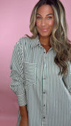 Hunter Green Stripe Button Down Midi Dress