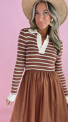 Moon River Brown Striped 2fer Midi Dress